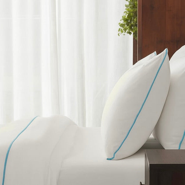 Clearance Duvet Cover | Luxe | King | Piping White with Sky Blue Piping