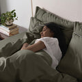 Clearance Luxe Sheet Set | 600 Thread Count | Flat Queen | Piping Olive