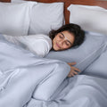 Clearance Duvet Cover | Luxe | King | Piping Sky blue