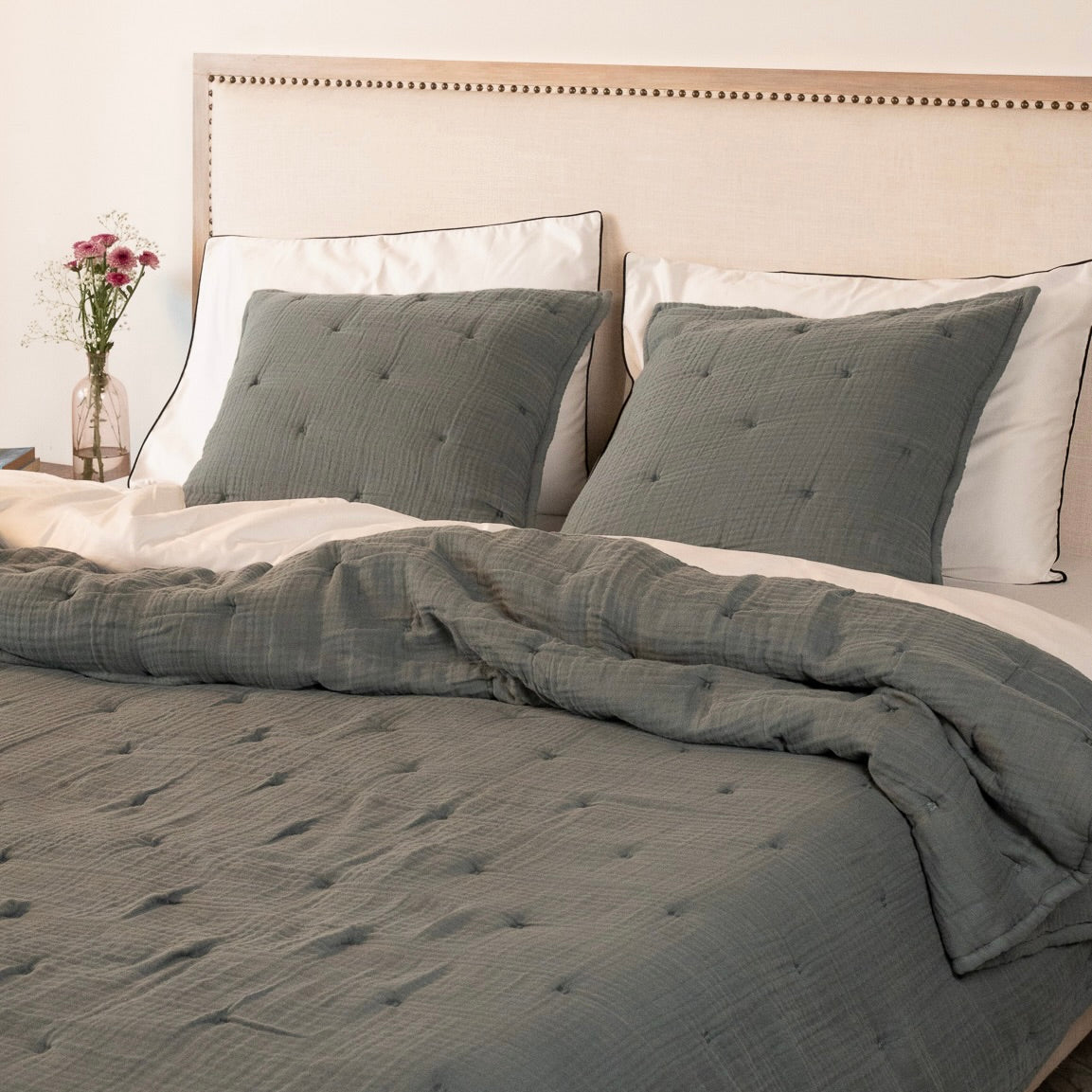 Cloud Cotton Gauze Quilted Bed Cover | King | Pacific Blue