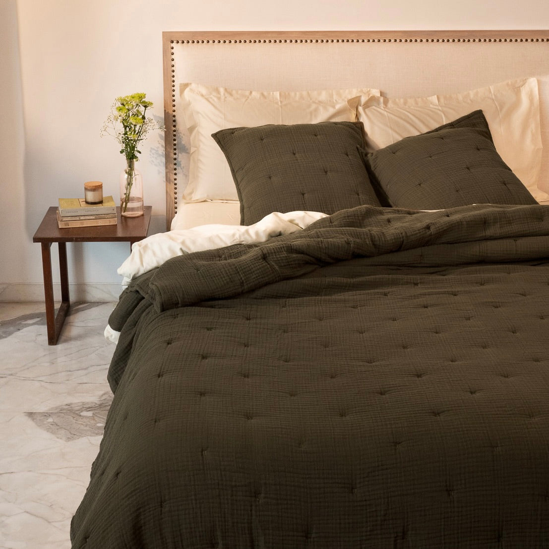 Cloud Cotton Gauze Quilted Bed Cover | King | Pine