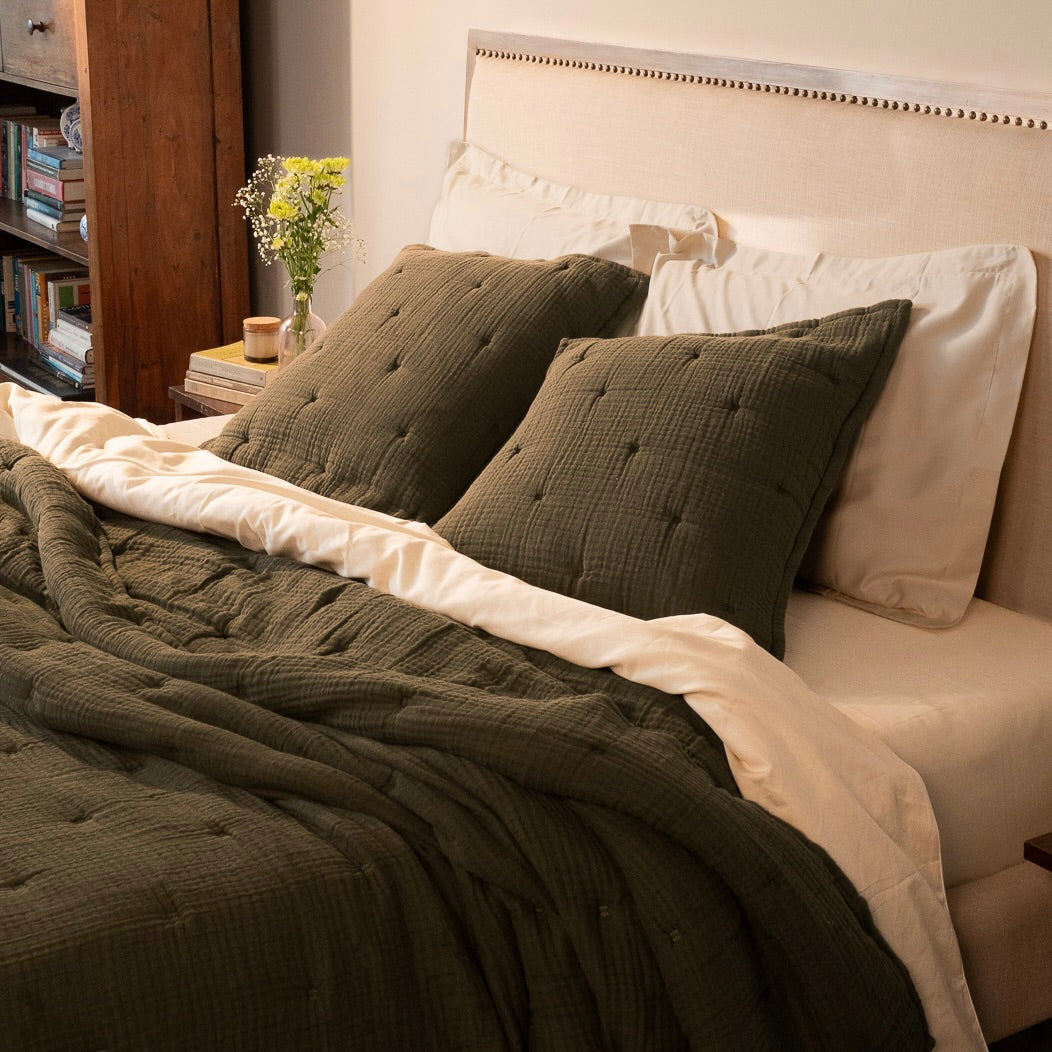 Cloud Cotton Gauze Quilted Shams | Pine
