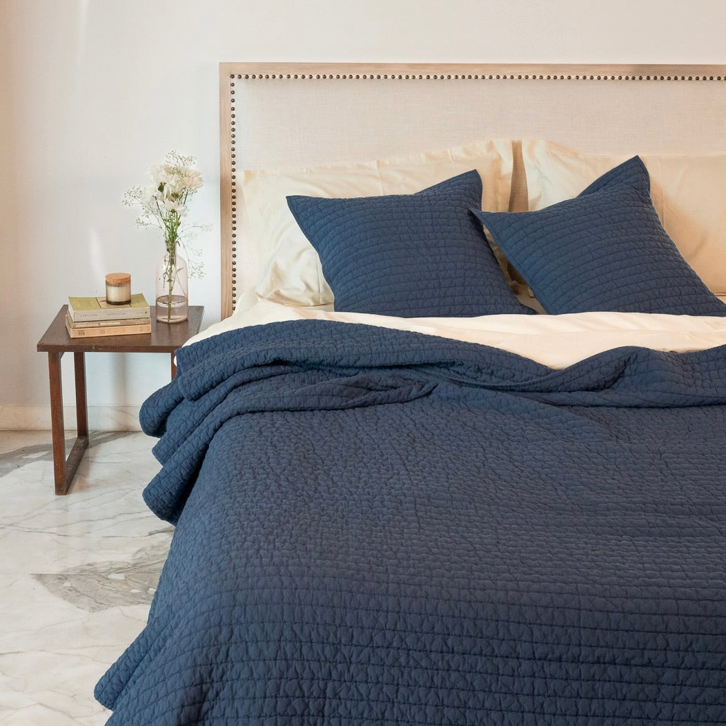 Cambric Cotton Quilted Bed Cover | King | Indigo
