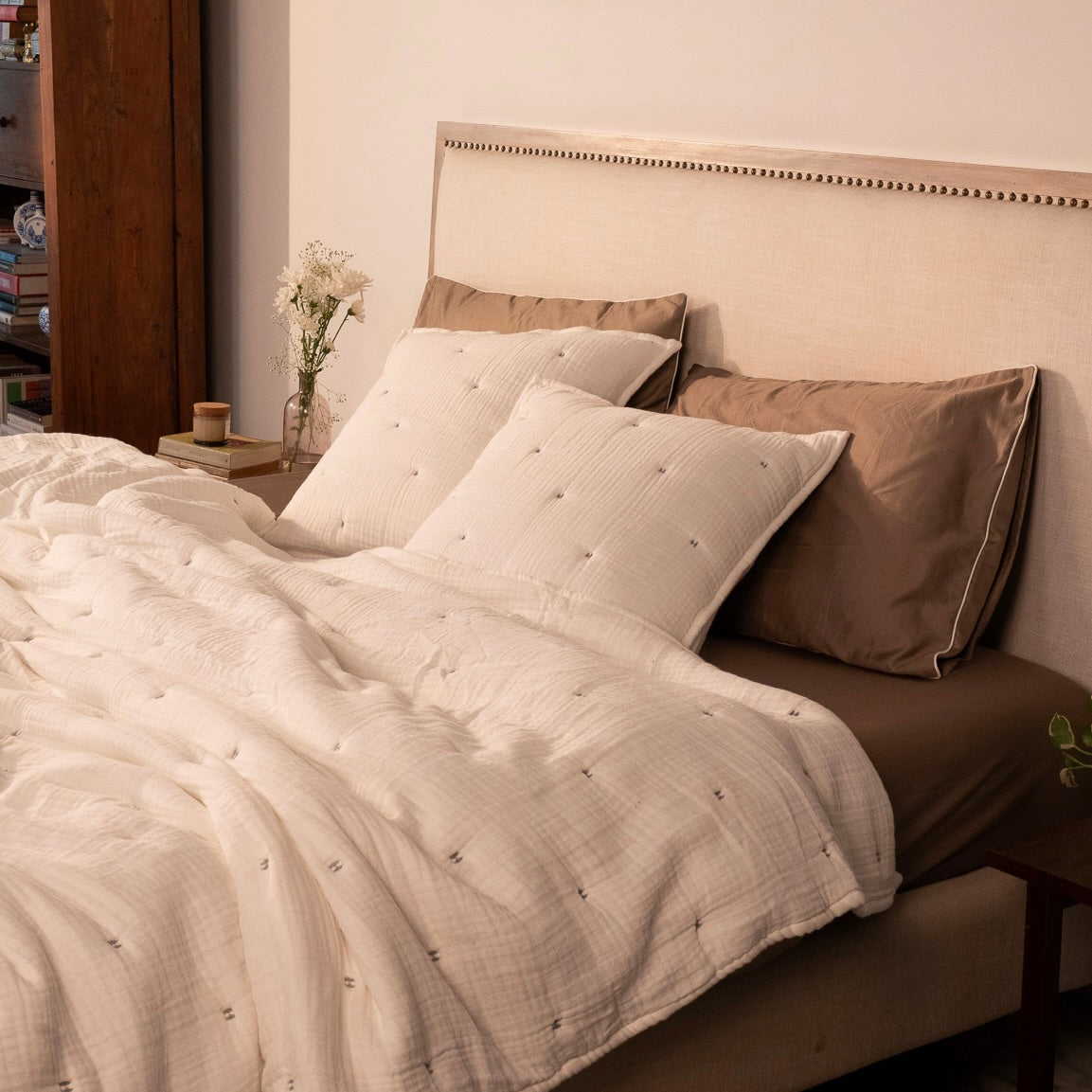 Cloud Cotton Gauze Quilted Shams | White
