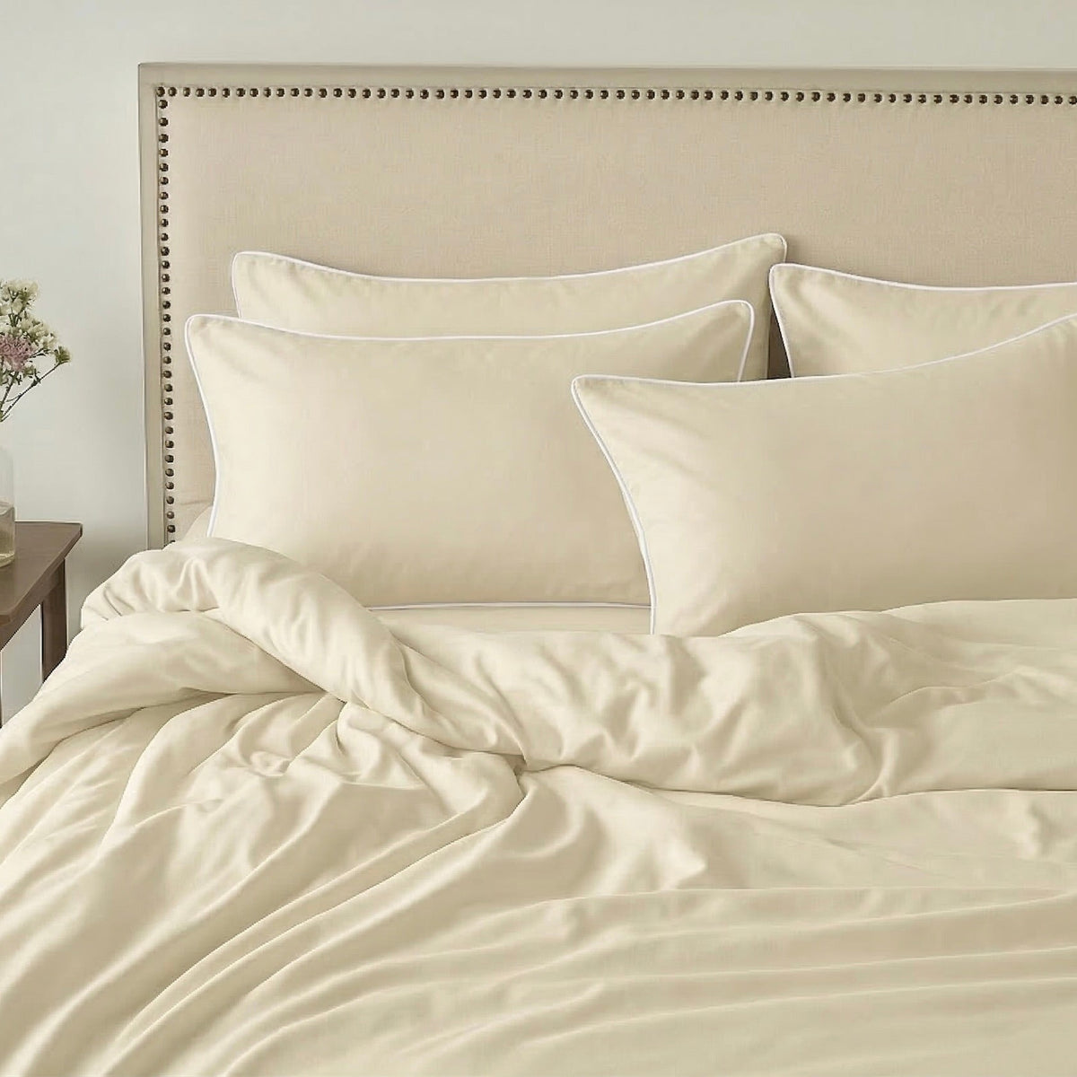 Piping Luxe Sheet Set | 600 Thread Count | Fitted King | Ivory