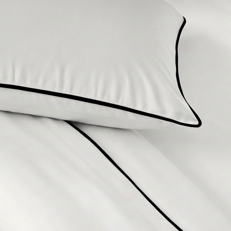 Piping Hotel Pillowcase Pair | 300 Thread Count | Standard | White with Black Piping