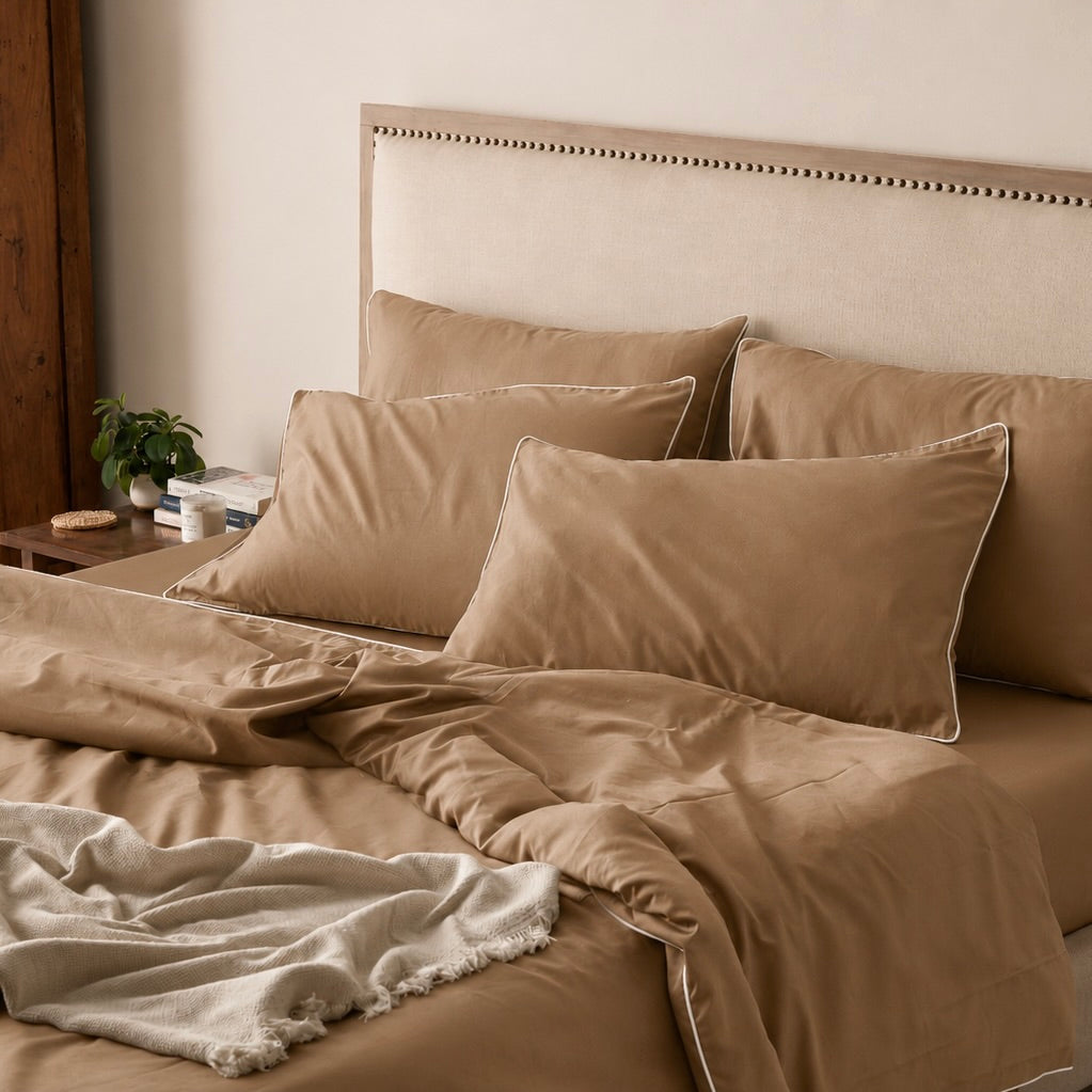 Piping Luxe Pillowcase Pair | 600 Thread Count | Standard | Champagne