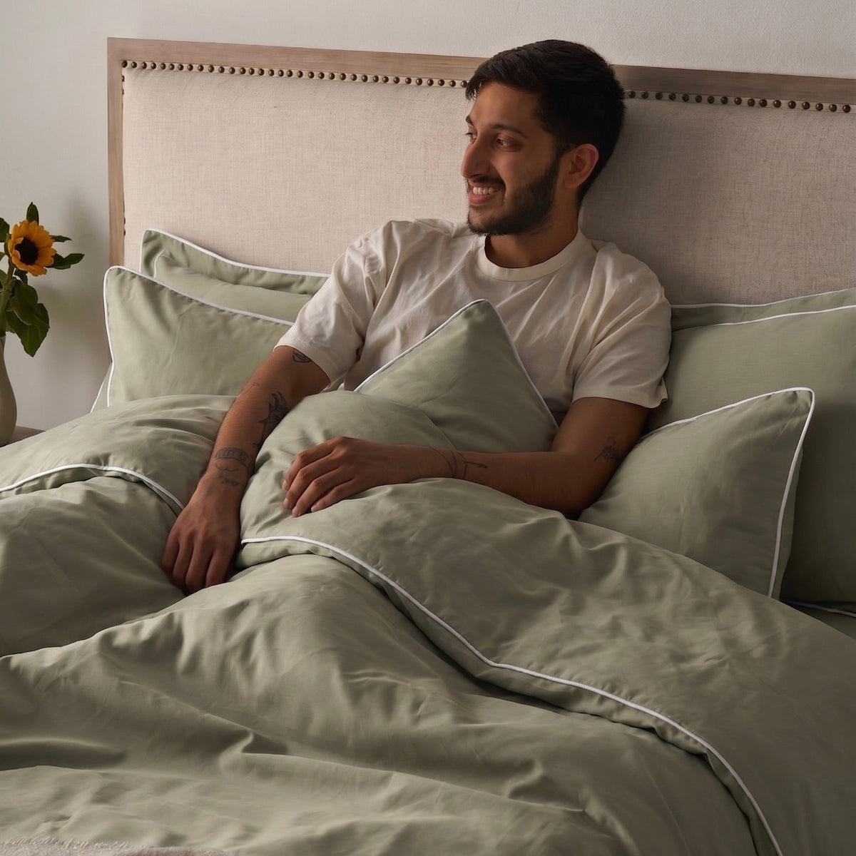 Piping Hotel Sheet Set | 300 Thread Count | Flat King | Sage