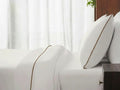 Piping Luxe Duvet Cover Set | 600 Thread Count - White with Beige Piping