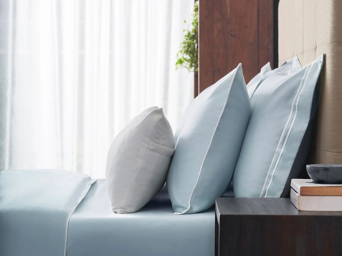 Piping Luxe Sheet Set | 600 Thread Count - Blue Mist