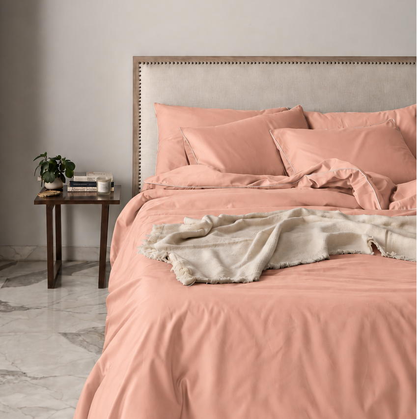 Piping Luxe Pillowcase Pair | 600 Thread Count | Extra Large | Blush