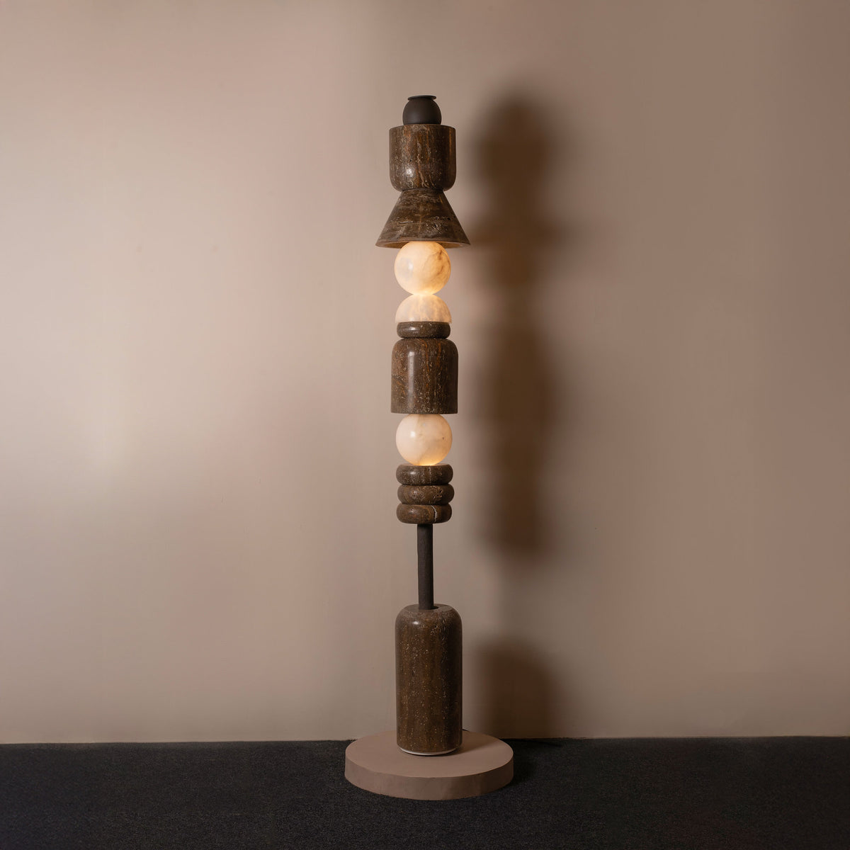 Titan Travertine Totem floor lamp — Harshita Jhamtani Designs