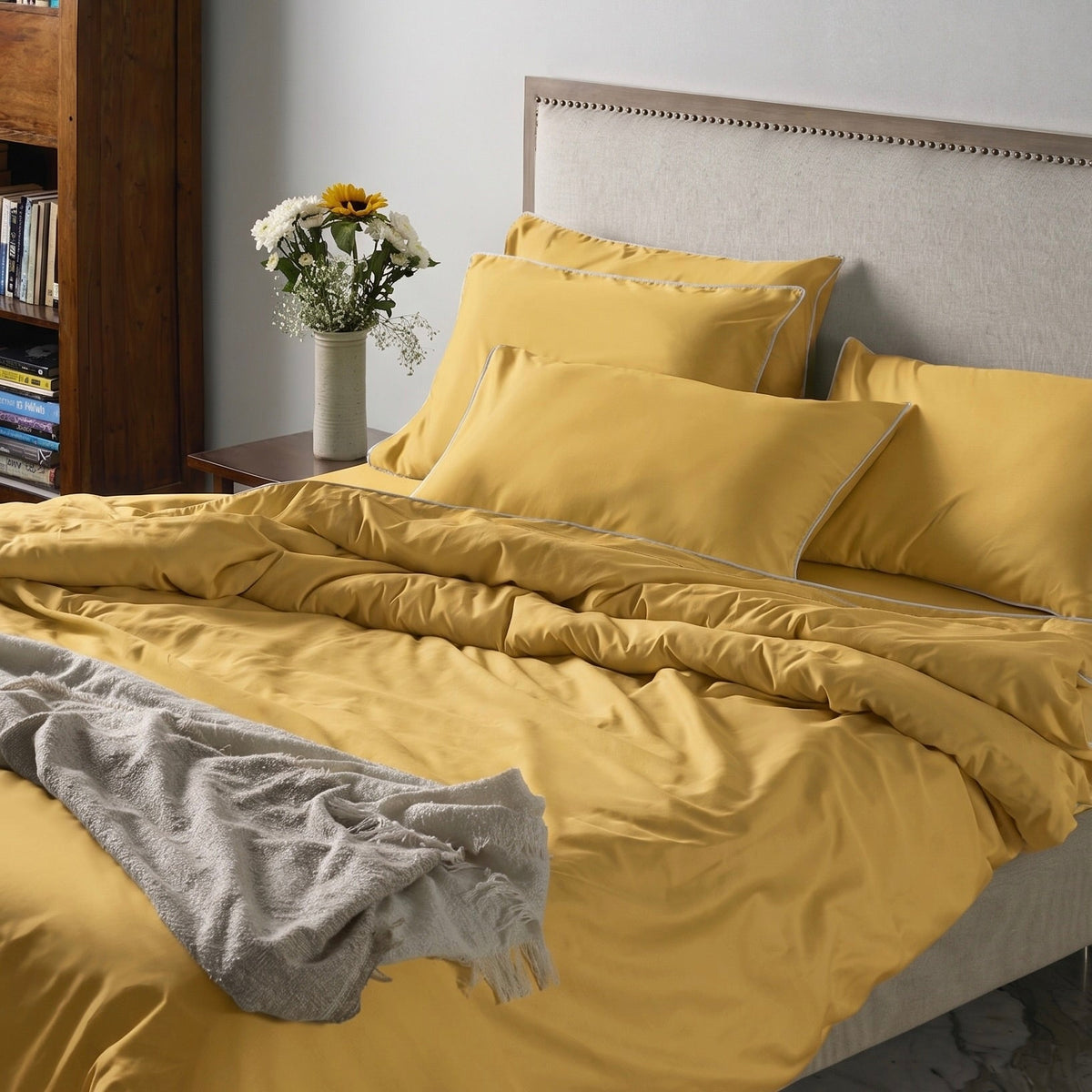 Piping Luxe Pillowcase Pair | 600 Thread Count | Extra Large | Amber